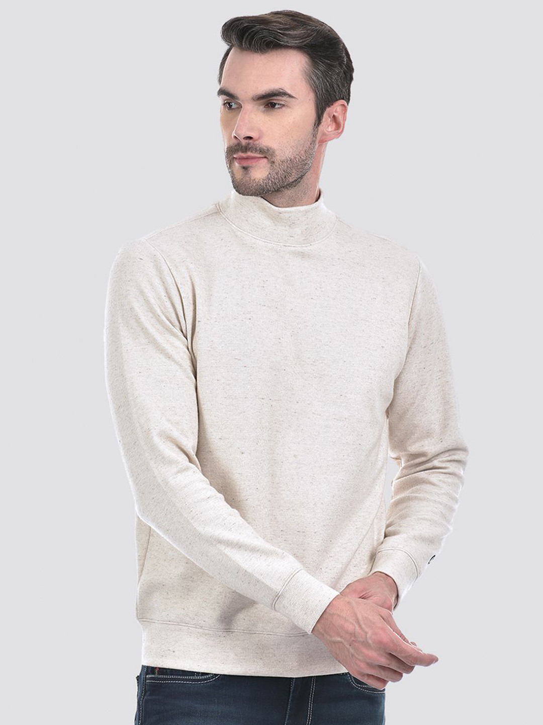 

Numero Uno Men Turtle Neck Long Sleeves Pullover Sweatshirt, Cream