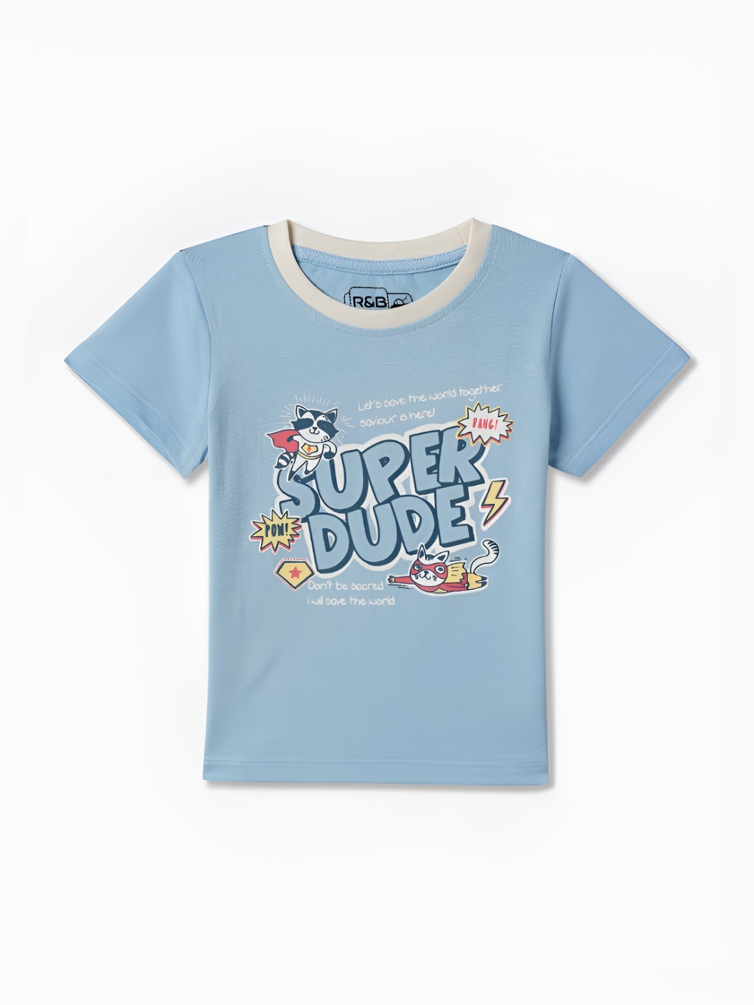 

R&B Girls Typography Printed Round Neck Cotton Relaxed Fit T-shirt, Blue