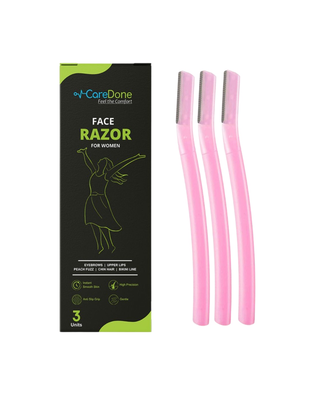 

CareDone Set of 3 Pain Free & Safe Face Razor for Eyebrows, Upper Lips, Chin, Side Locks, Pink