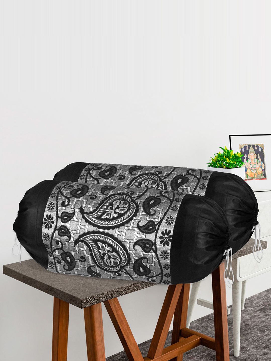 

Kuber Industries Black & Grey 4 Pieces Paisley Printed Bolster Covers