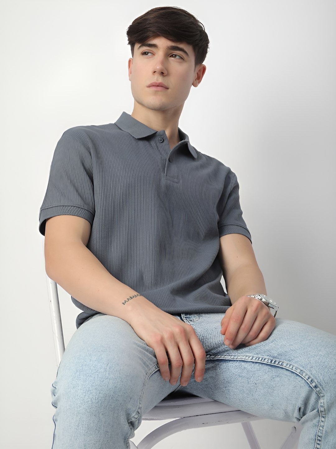 

R&B Men Solid Polo Collar Cotton T-shirt, Blue