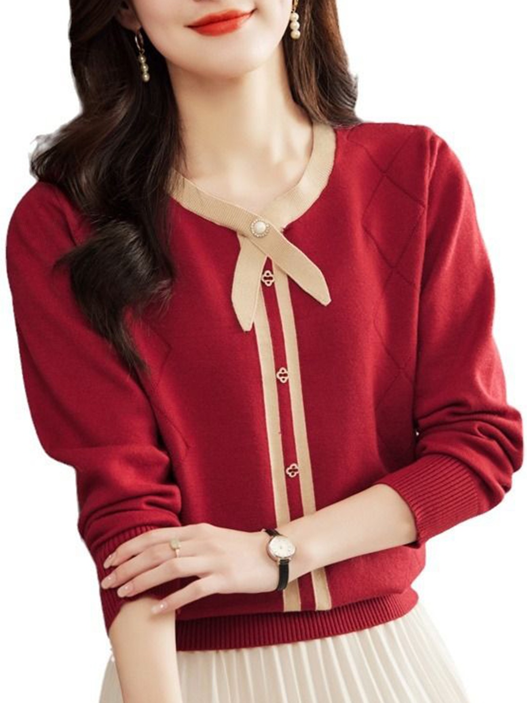 

StyleCast Women Self Design Round Neck Pullover Sweater, Maroon
