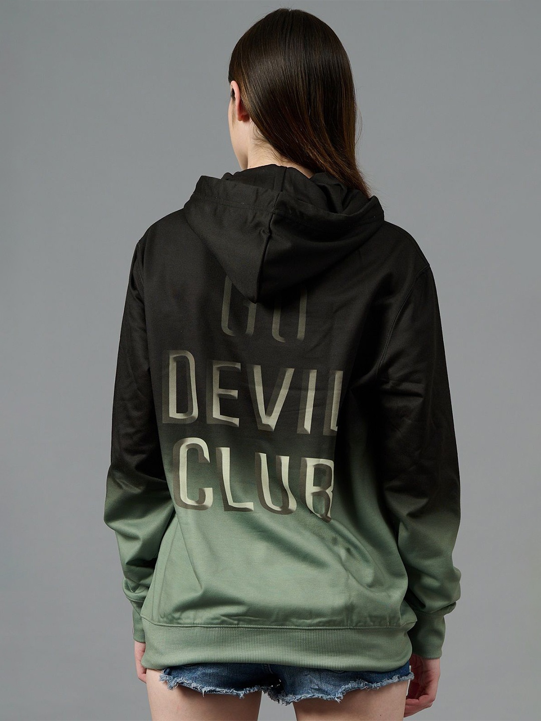 

GO DEVIL Women Printed Hooded Pullover Sweatshirt, Green