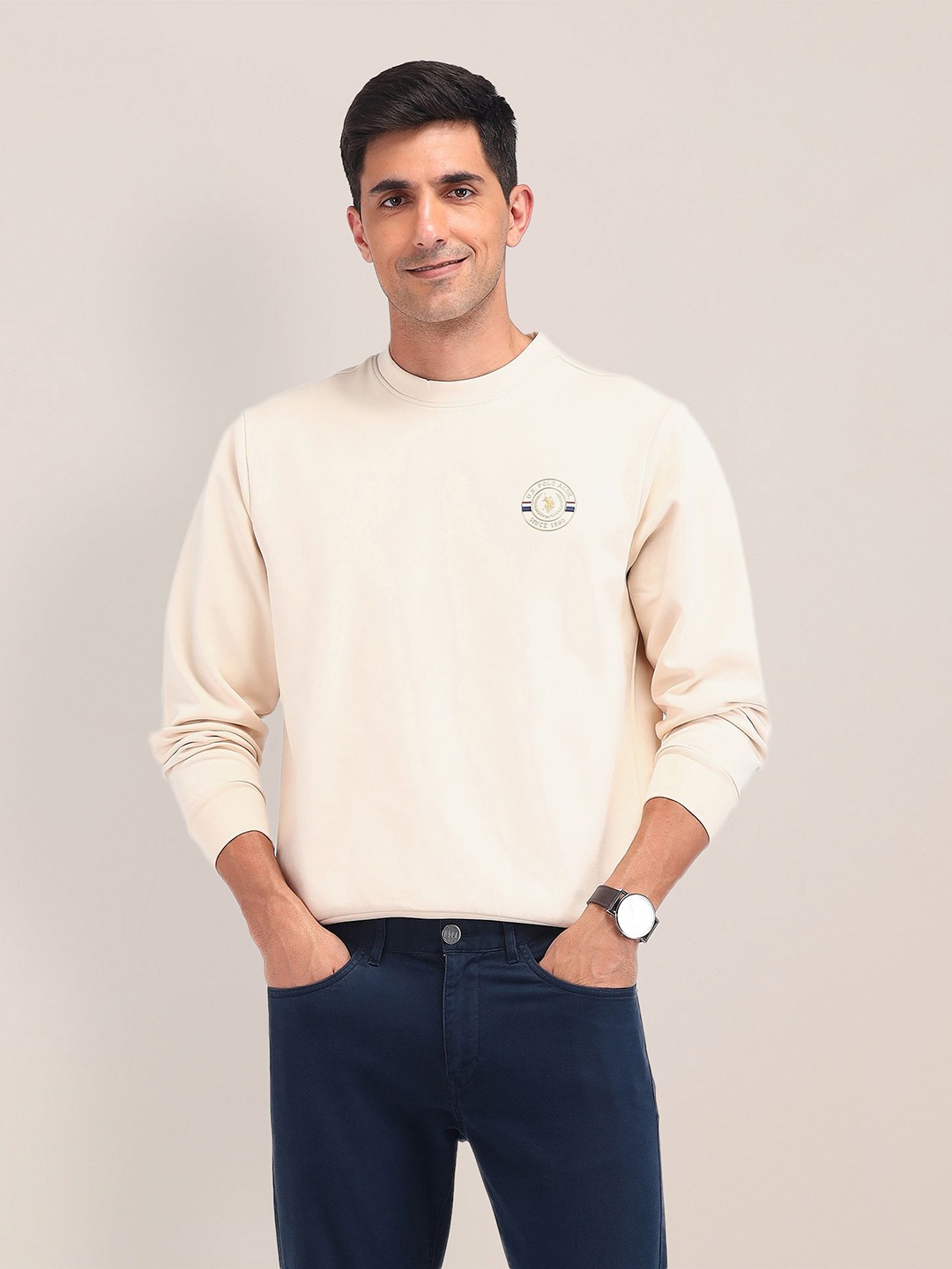 

U.S. Polo Assn. Men Long Sleeves Round Neck Sweatshirts, Beige