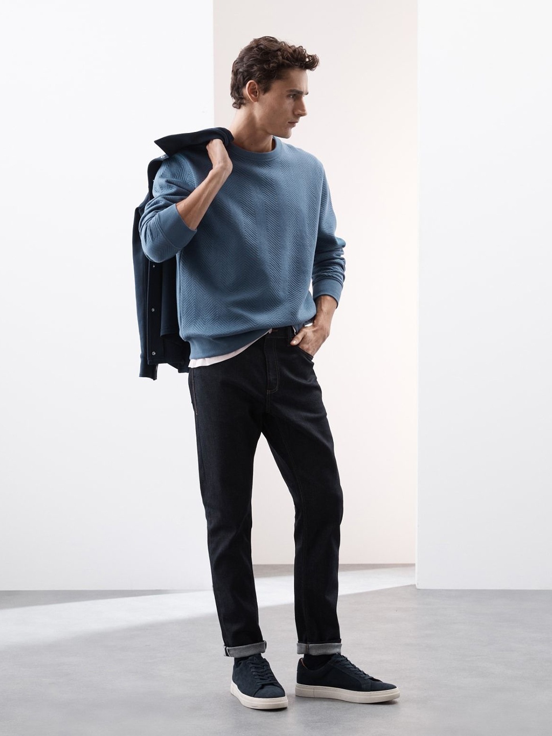 

Marks & Spencer Men Cotton Round Neck Long Sleeves Pullover Sweatshirt, Blue