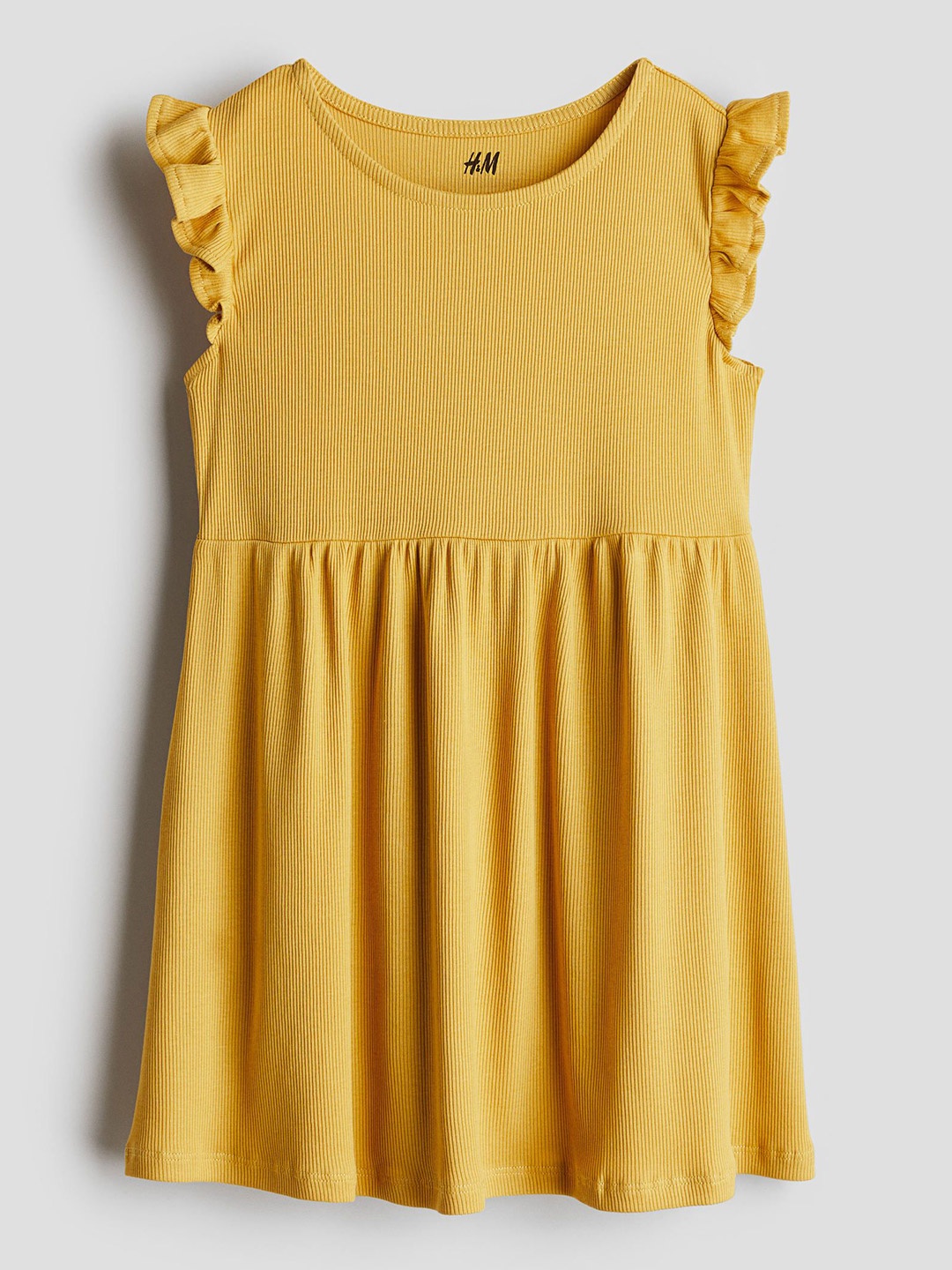 

H&M Girls Ribbed Flutter-Sleeve Dresses, Yellow
