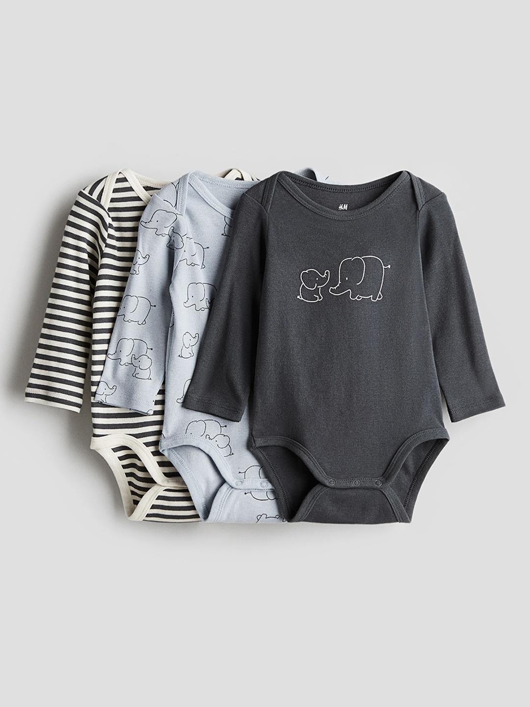 

H&M Infant Boys Pack Of 3 Long-Sleeved Cotton Bodysuits, Blue