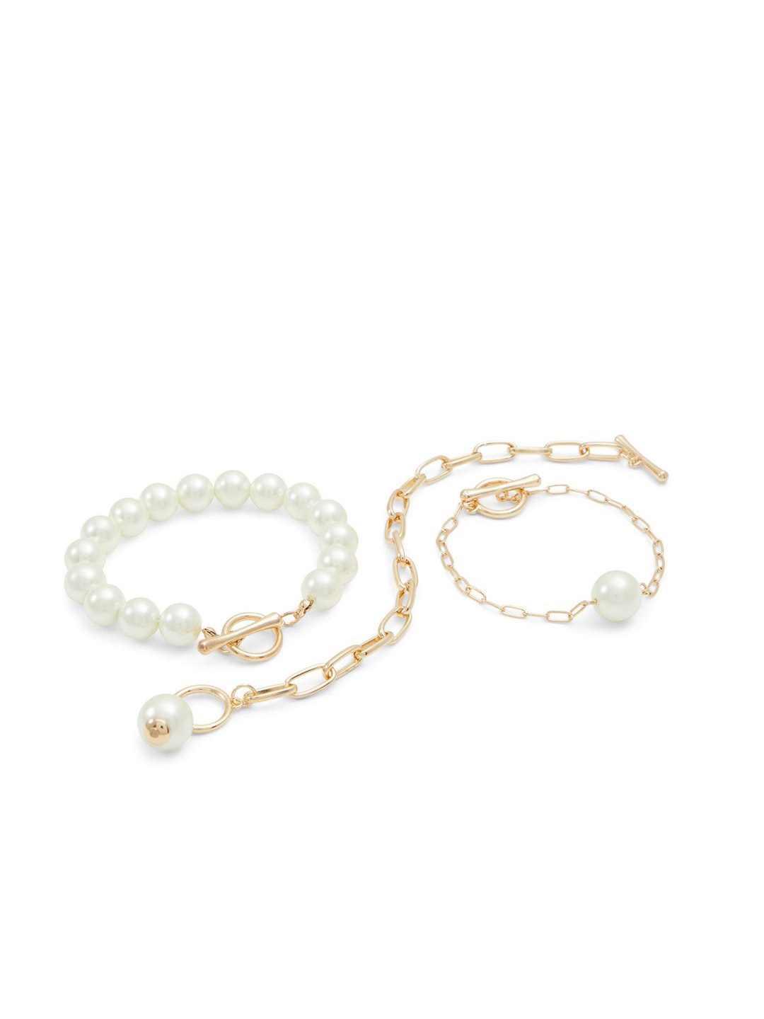 

ALDO Set Of 3 Pearls Studded Wraparound Bracelets, Gold