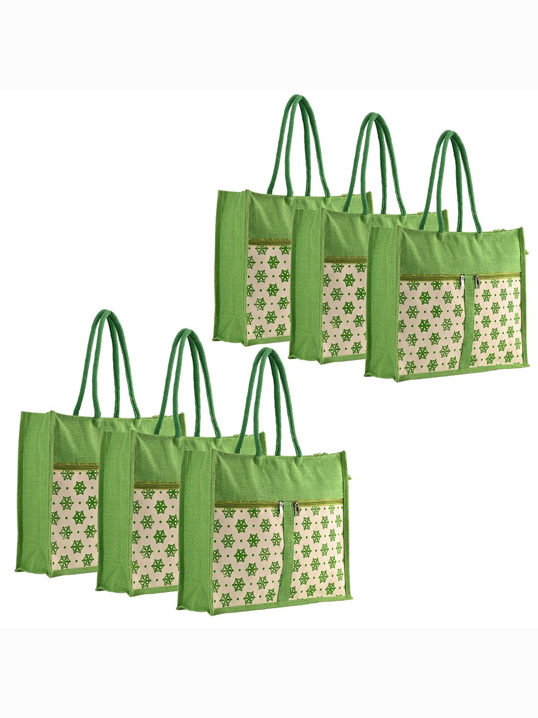 

Kuber Industries Unisex Pack Of 6 Floral Printed Shopper Lunch Bags, Green
