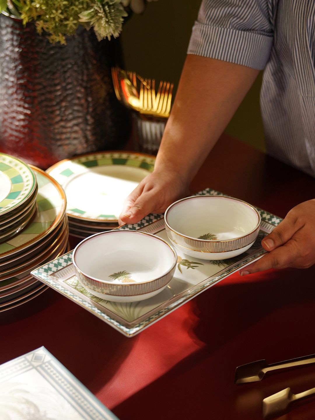 

Pure Home and Living White 3 Pieces Printed Tray Serving Bowl