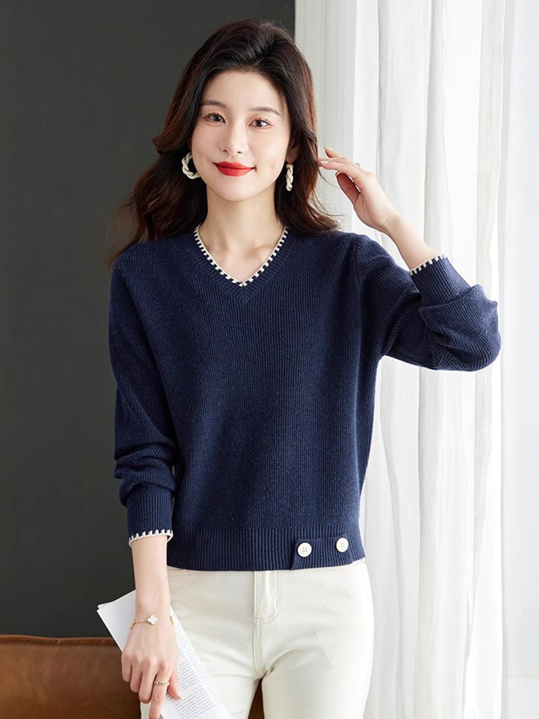 

StyleCast Women Pullover Sweater, Navy blue