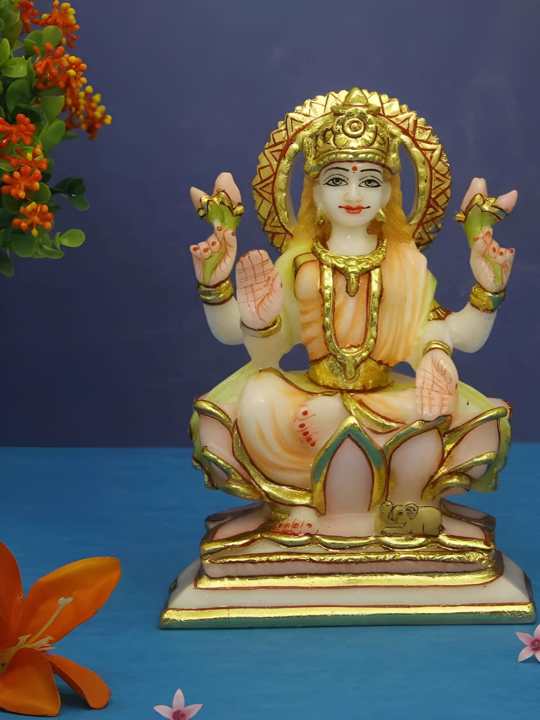

HANDICRAFTS PARADISE White & Gold Toned Religious Laxmi Idol Showpiece