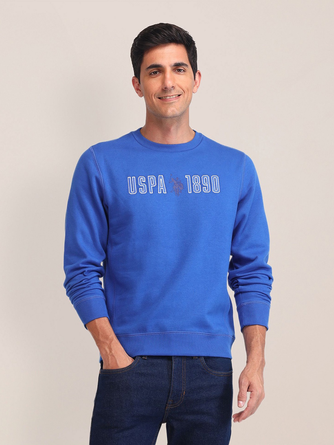 

U.S. Polo Assn. Men Cotton Brand Logo Printed Sweatshirt, Blue