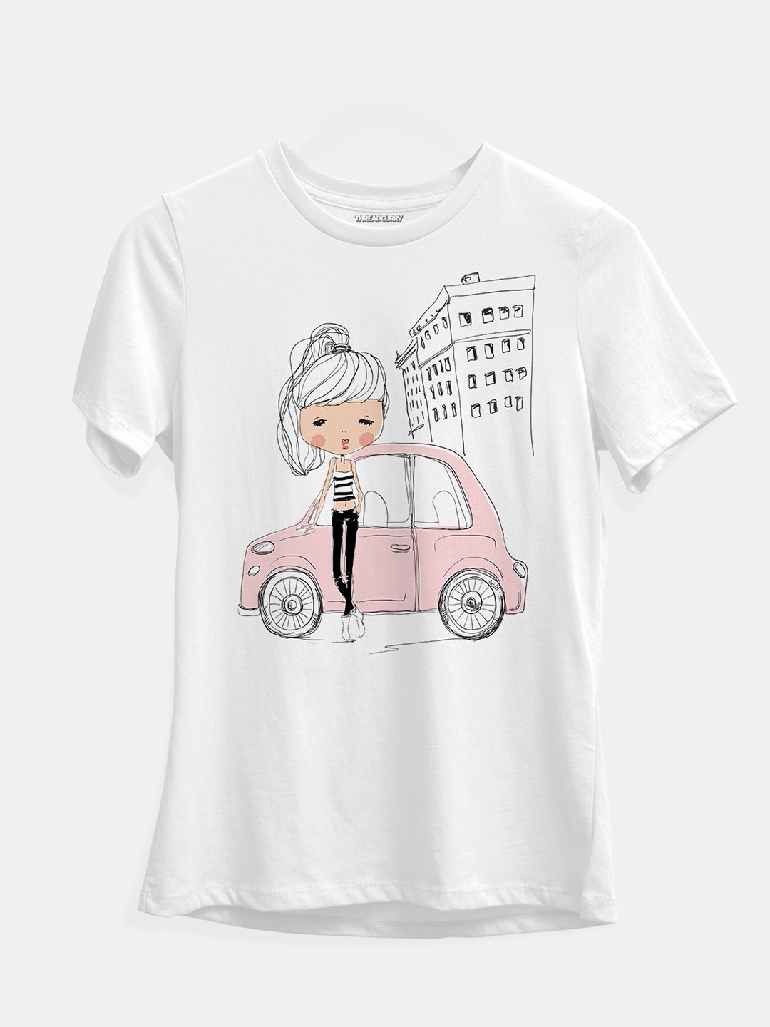 

THREADCURRY Girls Graphic Printed Round Neck Cotton T-shirt, White