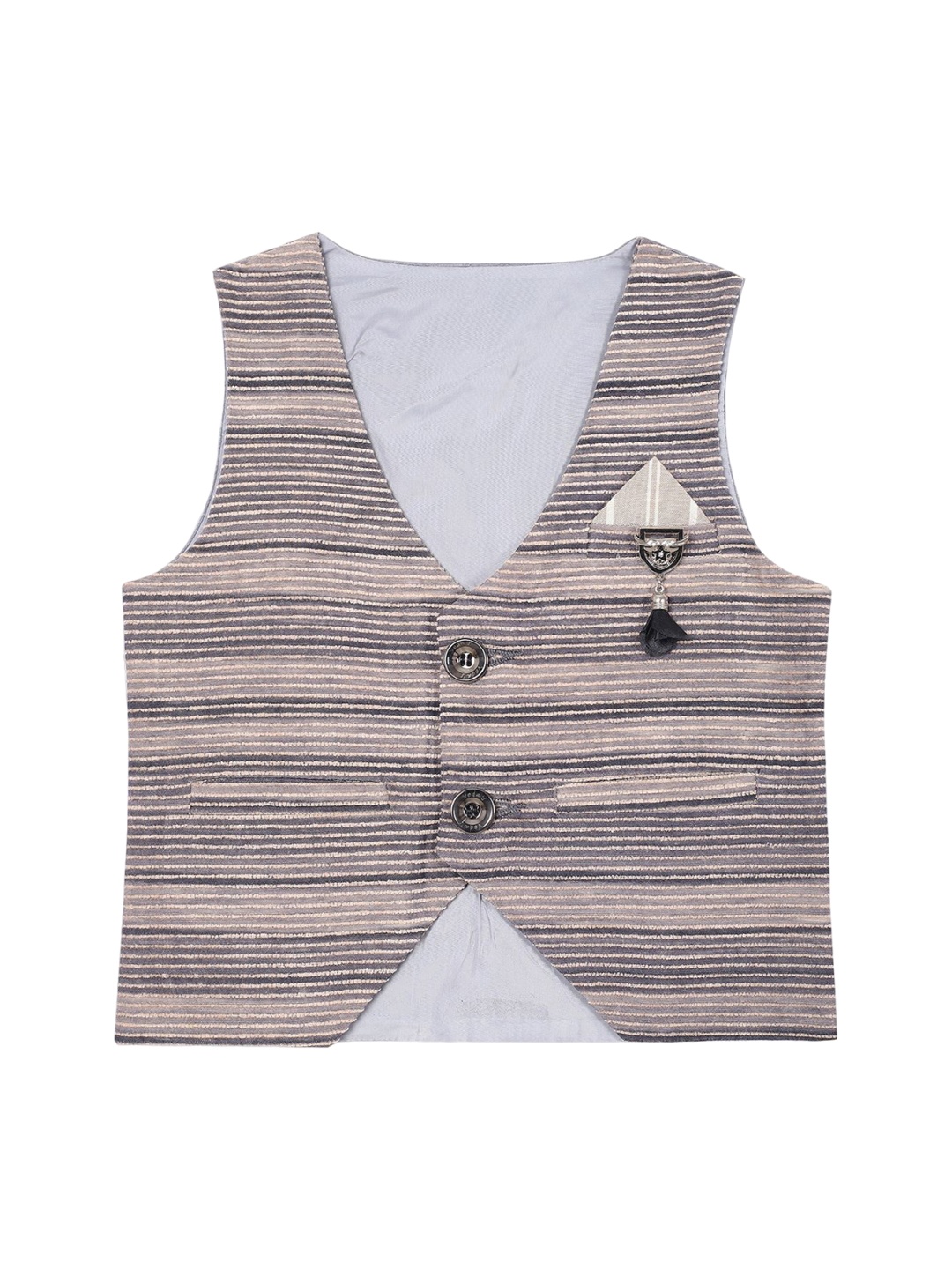 

HOUSE OF VEDAS Kids Striped V-Neck Pure Cotton Waistcoat, Grey