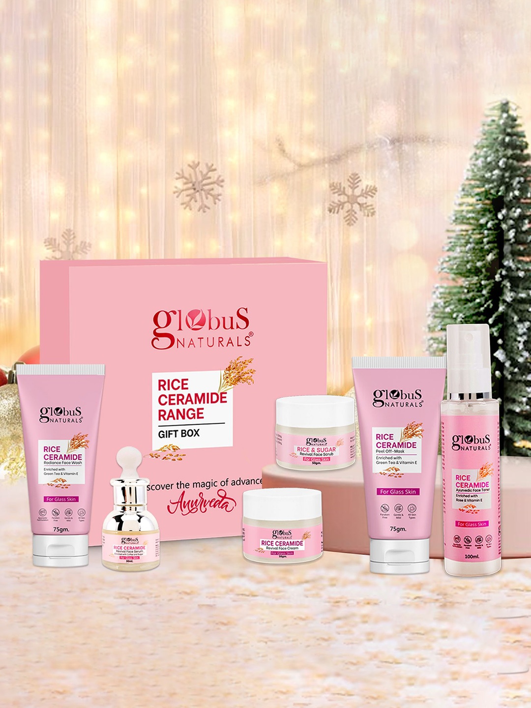 

Globus naturals Set Of 6 Revival Rice Ceramide Christmas Radiance Box, Pink