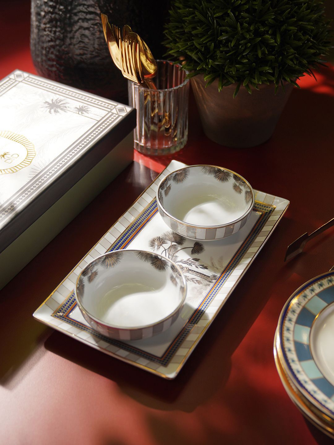 

Pure Home and Living Beige & White 3 Pieces Printed Tray Serving Bowl
