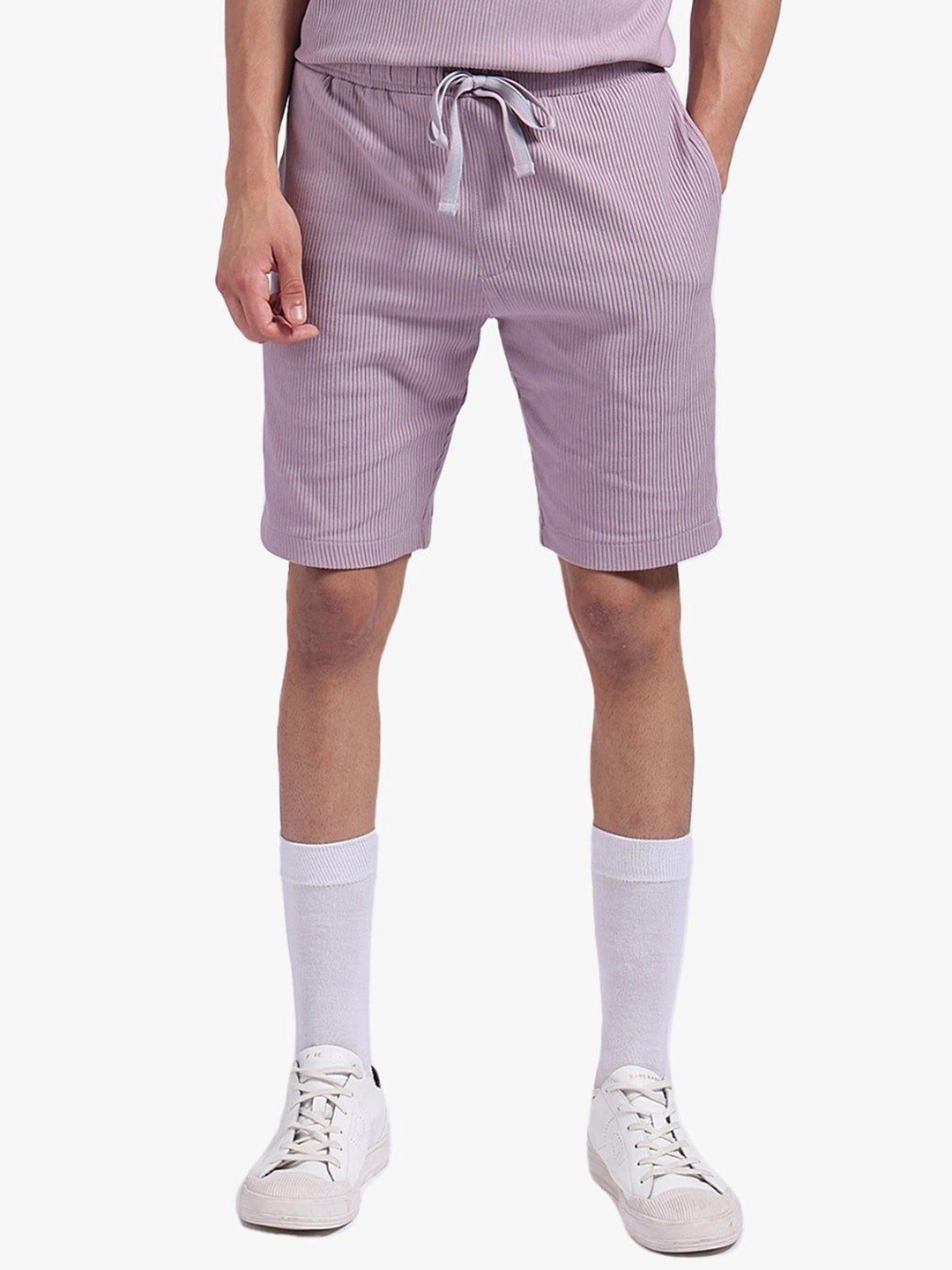 

RARE RABBIT Men Striped Mid-Rise Regular Fit Above Knee Shorts, Pink