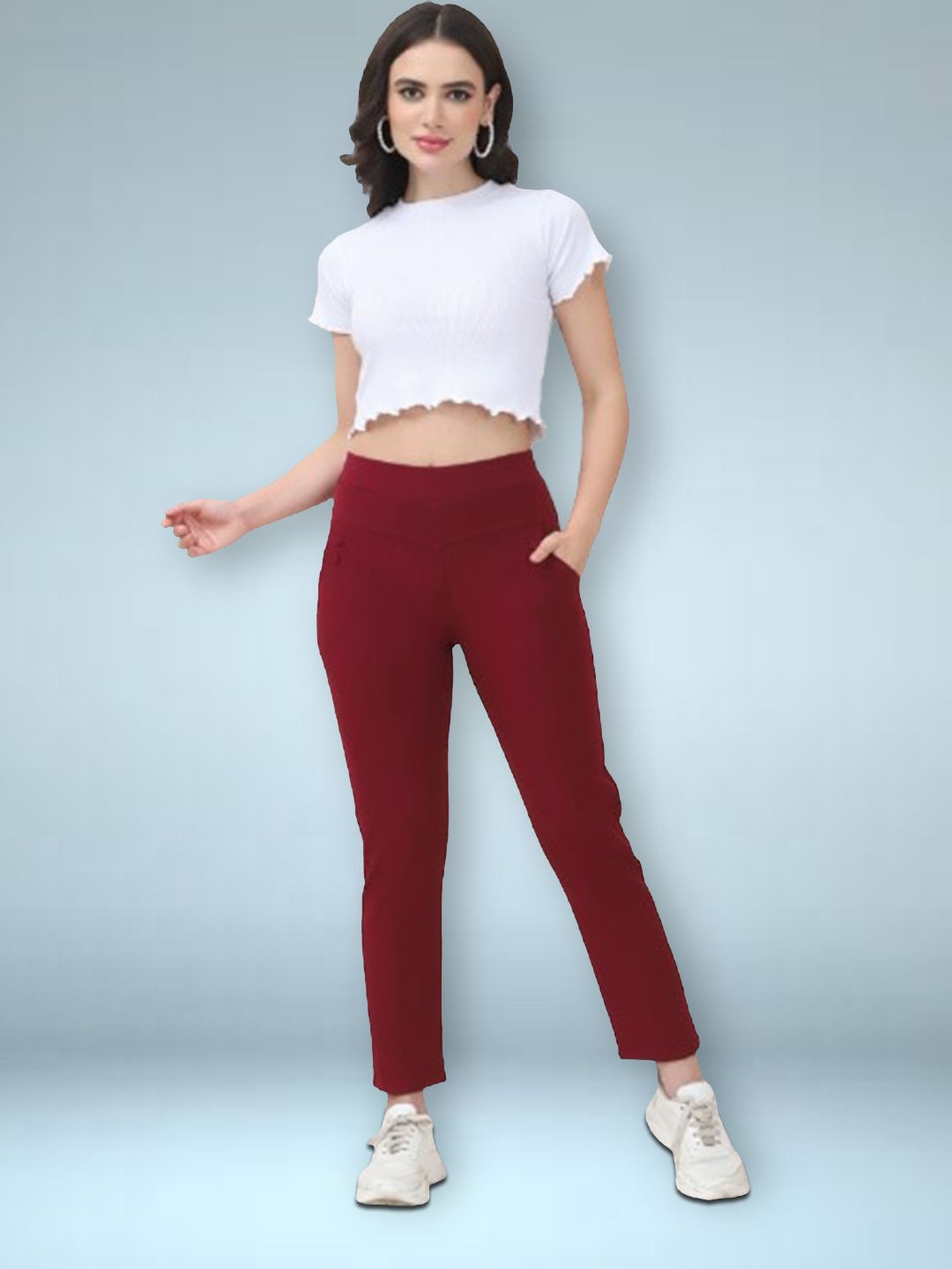 

Jinfo Women Skinny Fit Jeggings, Maroon