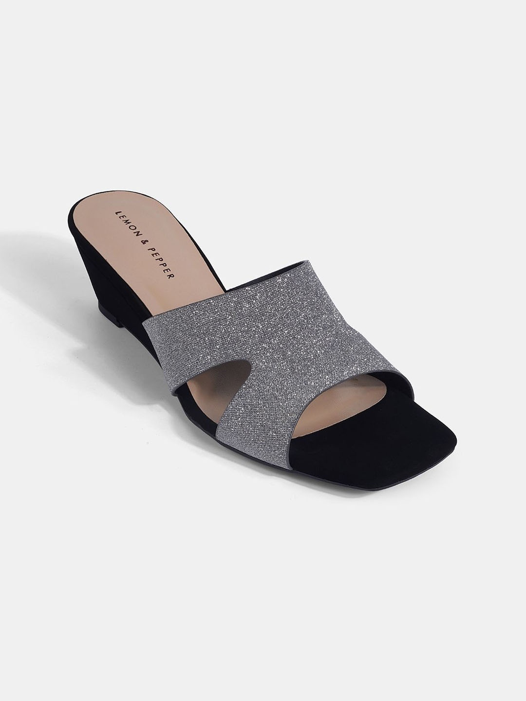 

LEMON & PEPPER Women Embellished PU Wedge Heeled Sandals, Black