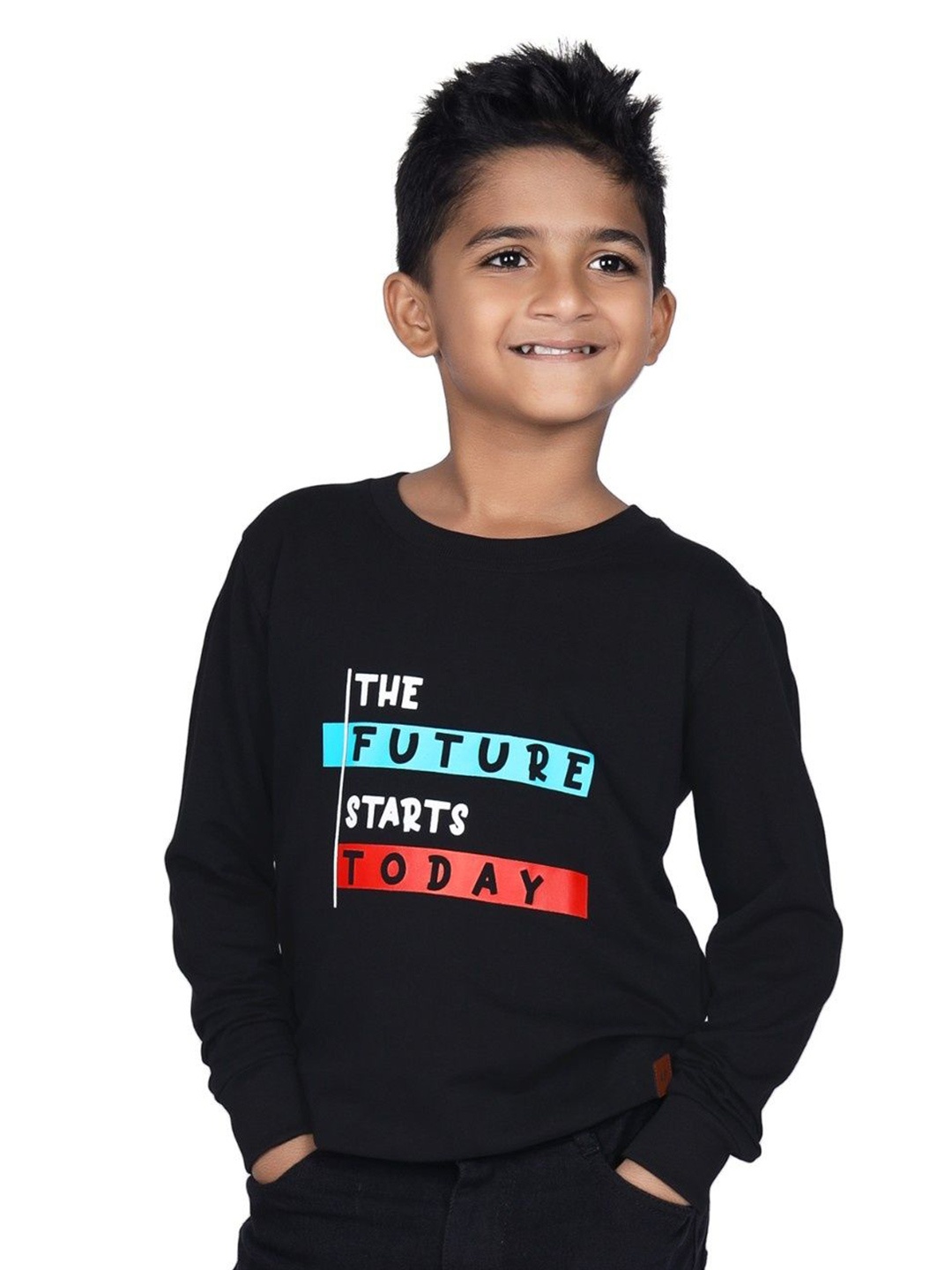 

CRAZYPENGUIN ELITE Boys Typography Printed Cotton Sweatshirt, Black