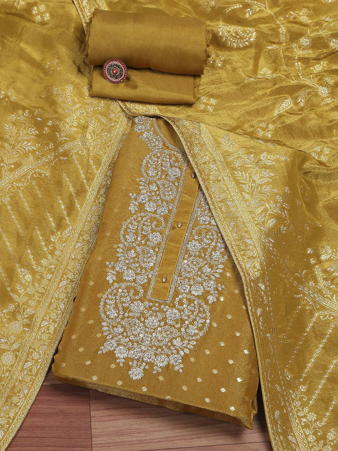 

Biba Embroidered Unstitched Dress Material, Yellow