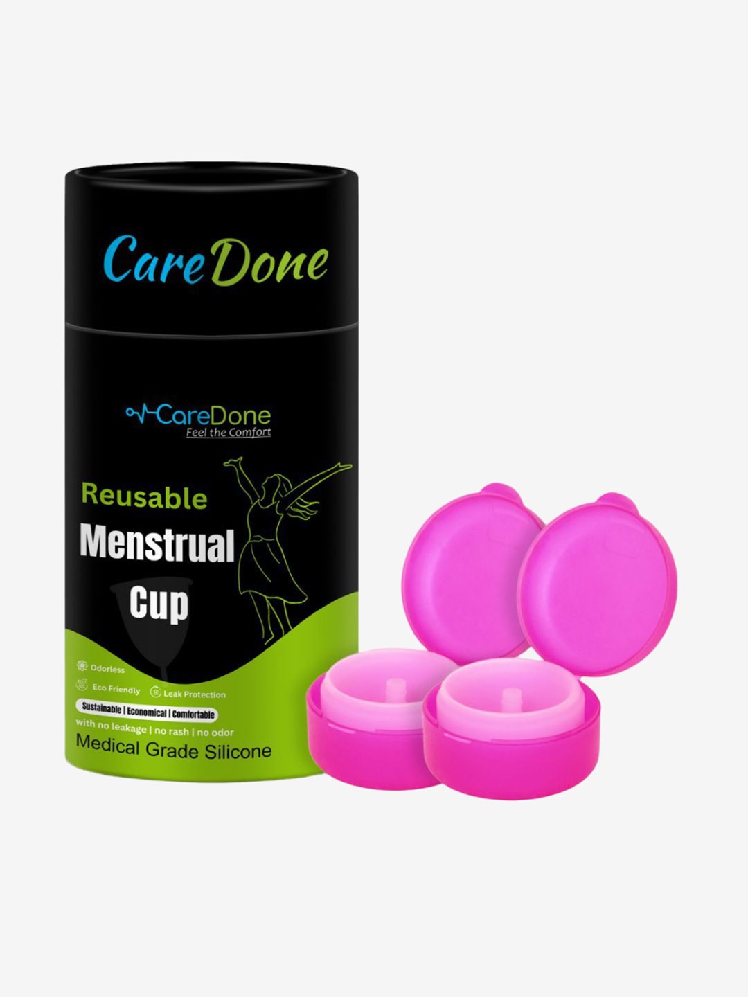 

CareDone Set of 2 Reusable Soft and Leakproof Silicone Folding Menstrual Cups, Pink