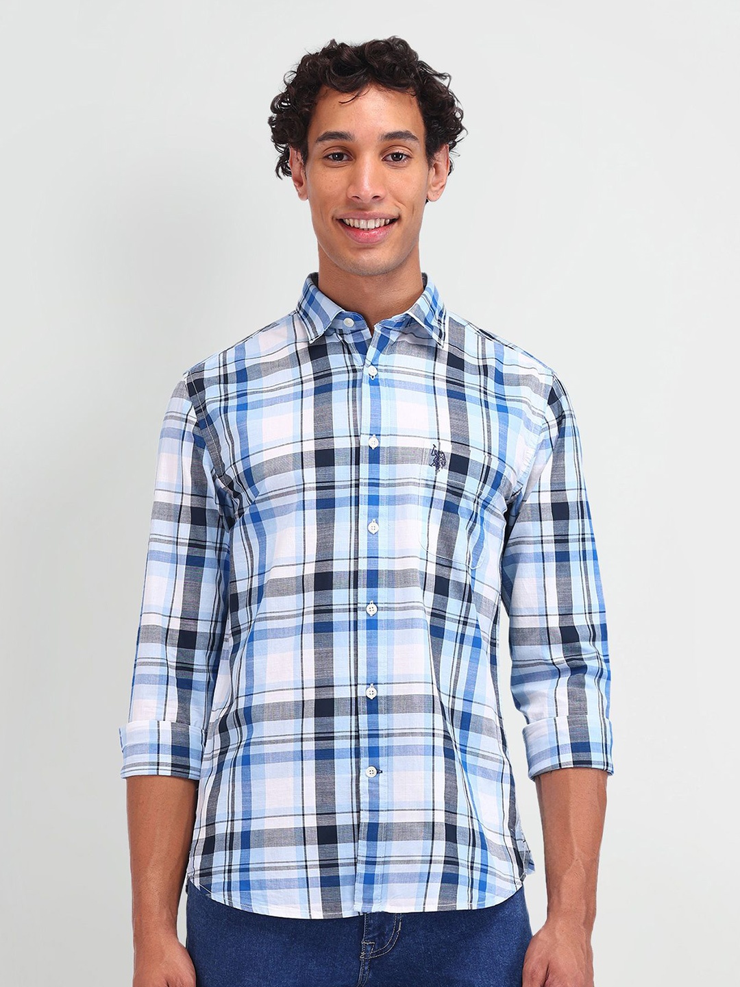 

U.S. Polo Assn. Denim Co. Men Manhattan Checks Printed Cotton Slim Fit Casual Shirt, Blue