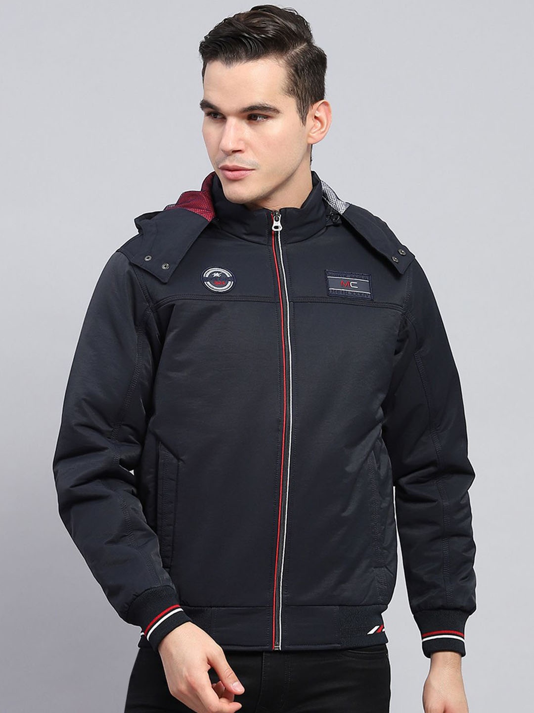 

Monte Carlo Men Hooded Solid Casual Bomber Jacket, Navy blue