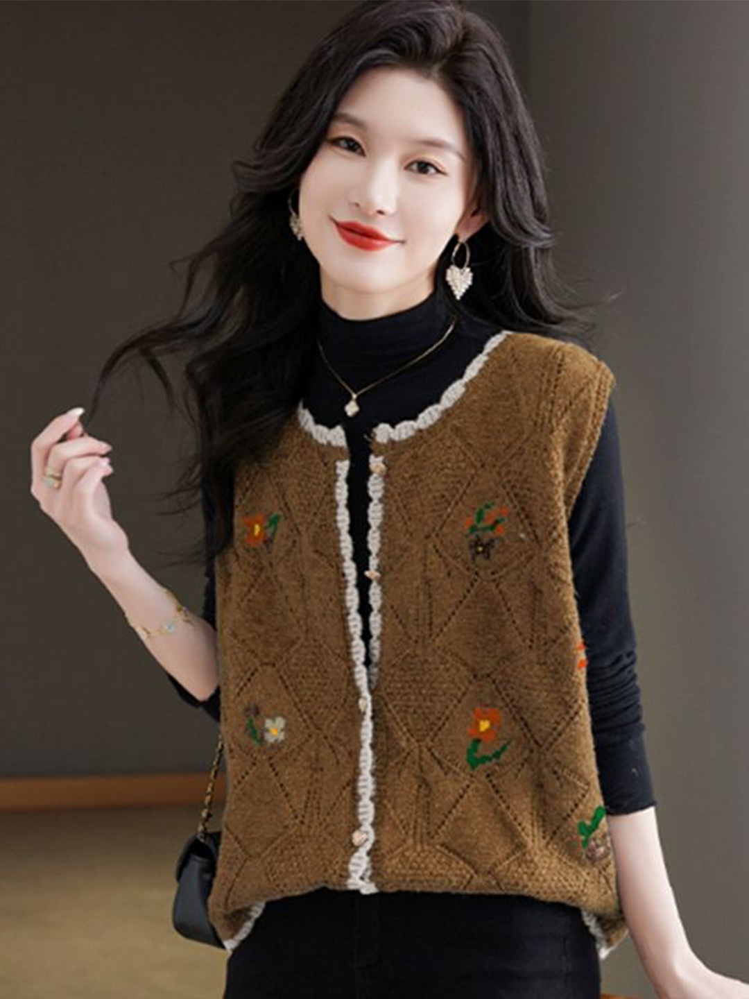 

StyleCast Women Embroidered Winter Sweater Vest, Brown