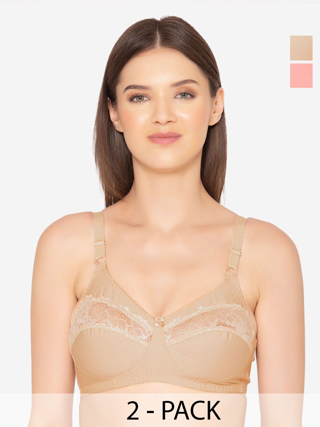 

GROVERSONS Paris Beauty Pack Of 2 Full Coverage Non Padded Cotton Everyday Bra, Peach