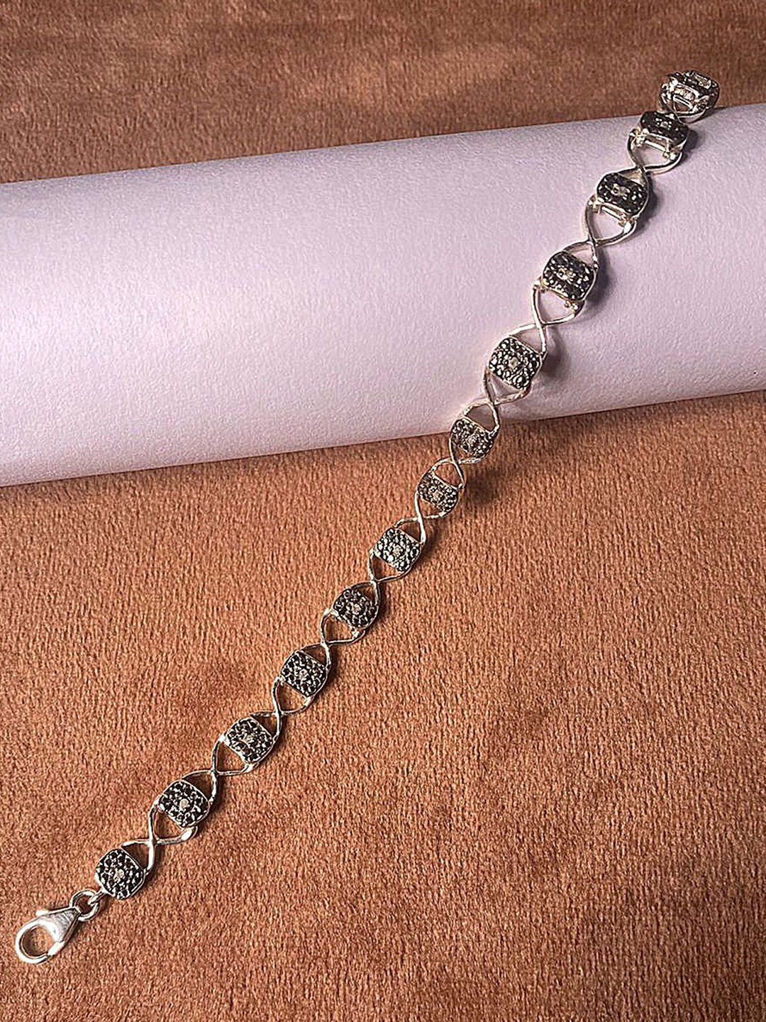 

HIFLYER JEWELS Sterling Silver American Diamond Rose Gold-Plated Link Bracelet