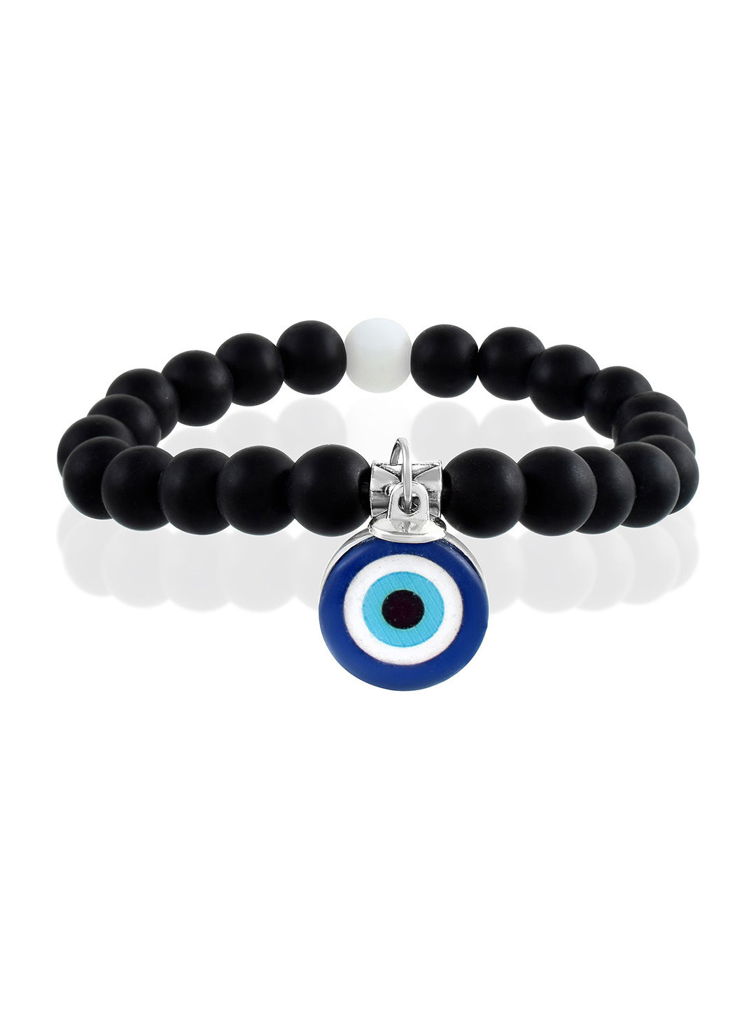 

MEMOIR Wooden Beaded Evil Eye Elasticated Bracelet, Black