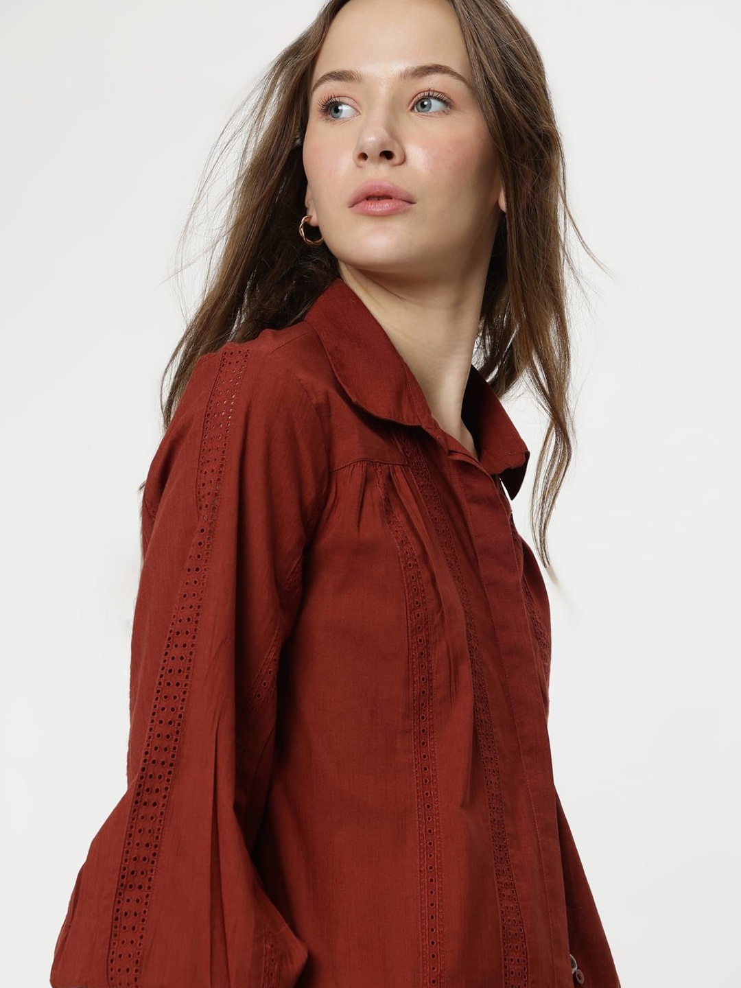 

Marks & Spencer Women Spread Collar Solid Cotton Casual Shirt, Rust
