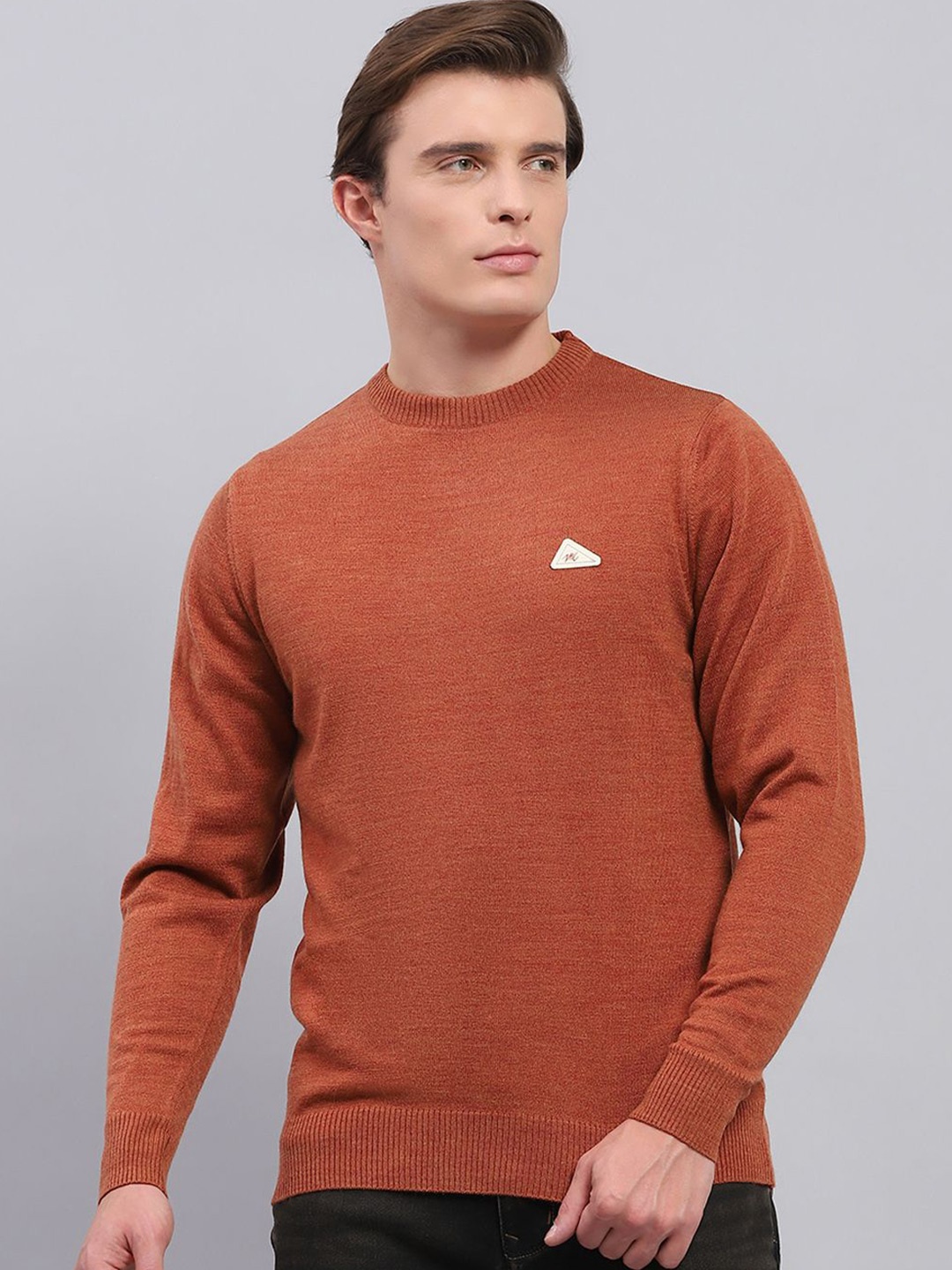 

Monte Carlo Men Woollen Round Neck Long Sleeves Pullover Sweater, Rust