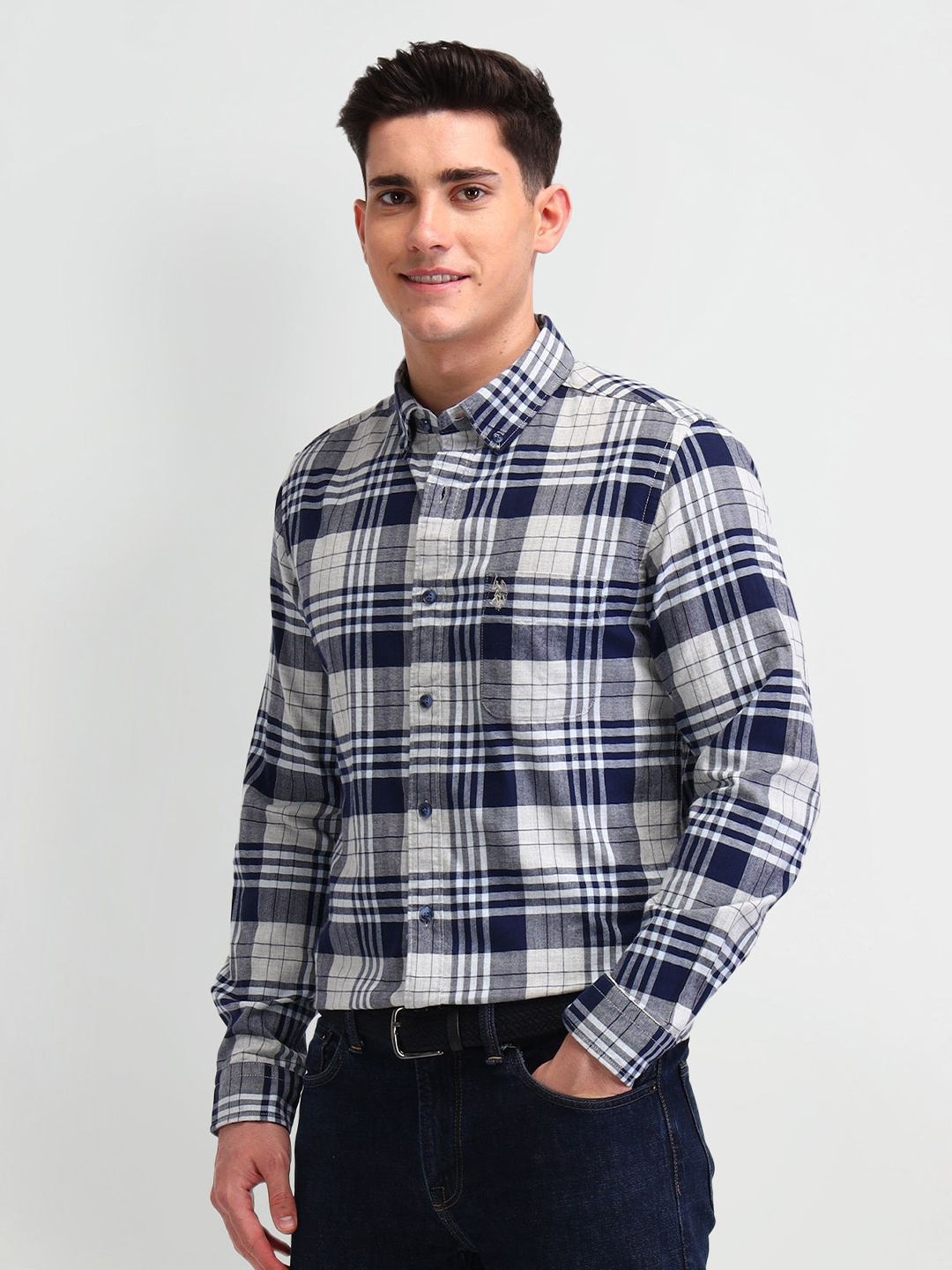 

U.S. Polo Assn. Denim Co. Men Manhattan Slim Fit Opaque Checked Casual Shirt, Blue