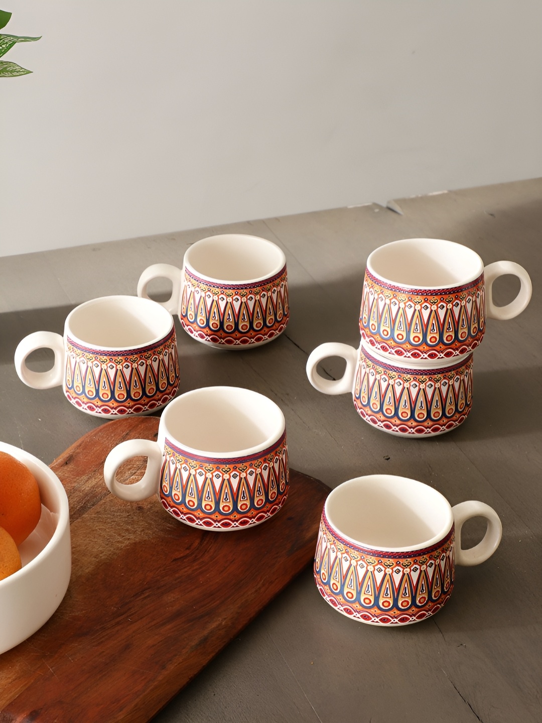 

The Decor Mantra Red & White 6 Pieces Floral Printed Dishwasher Safe Ceramic Matte Cups