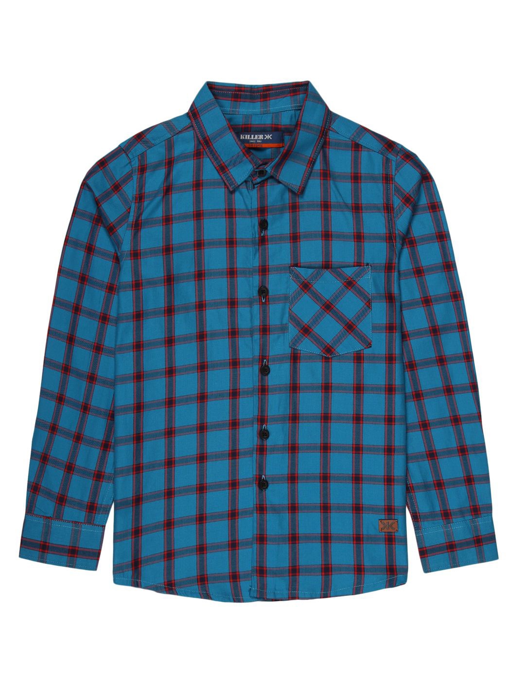 

Killer Boys Premium Spread Collar Windowpane Checked Cotton Casual Shirt, Blue