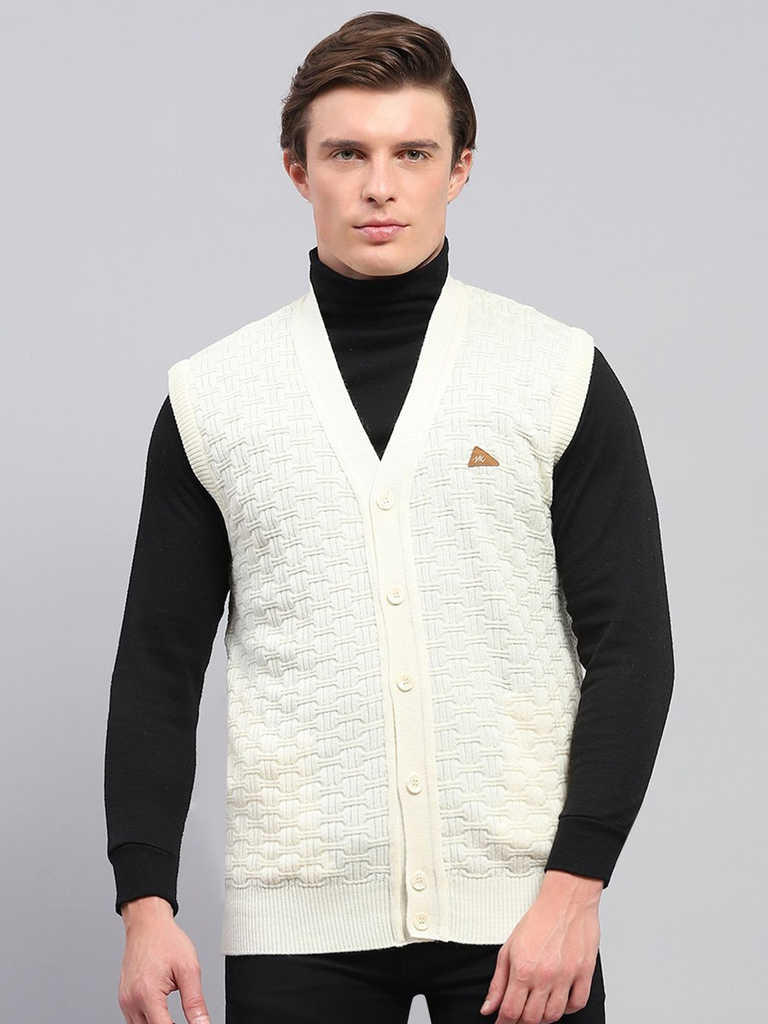 

Monte Carlo Men Cable Knit V Neck Cardigan, White