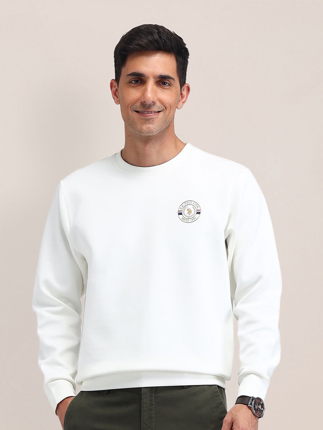 

U.S. Polo Assn. Men Long Sleeves Round Neck Sweatshirts Sweatshirt, White