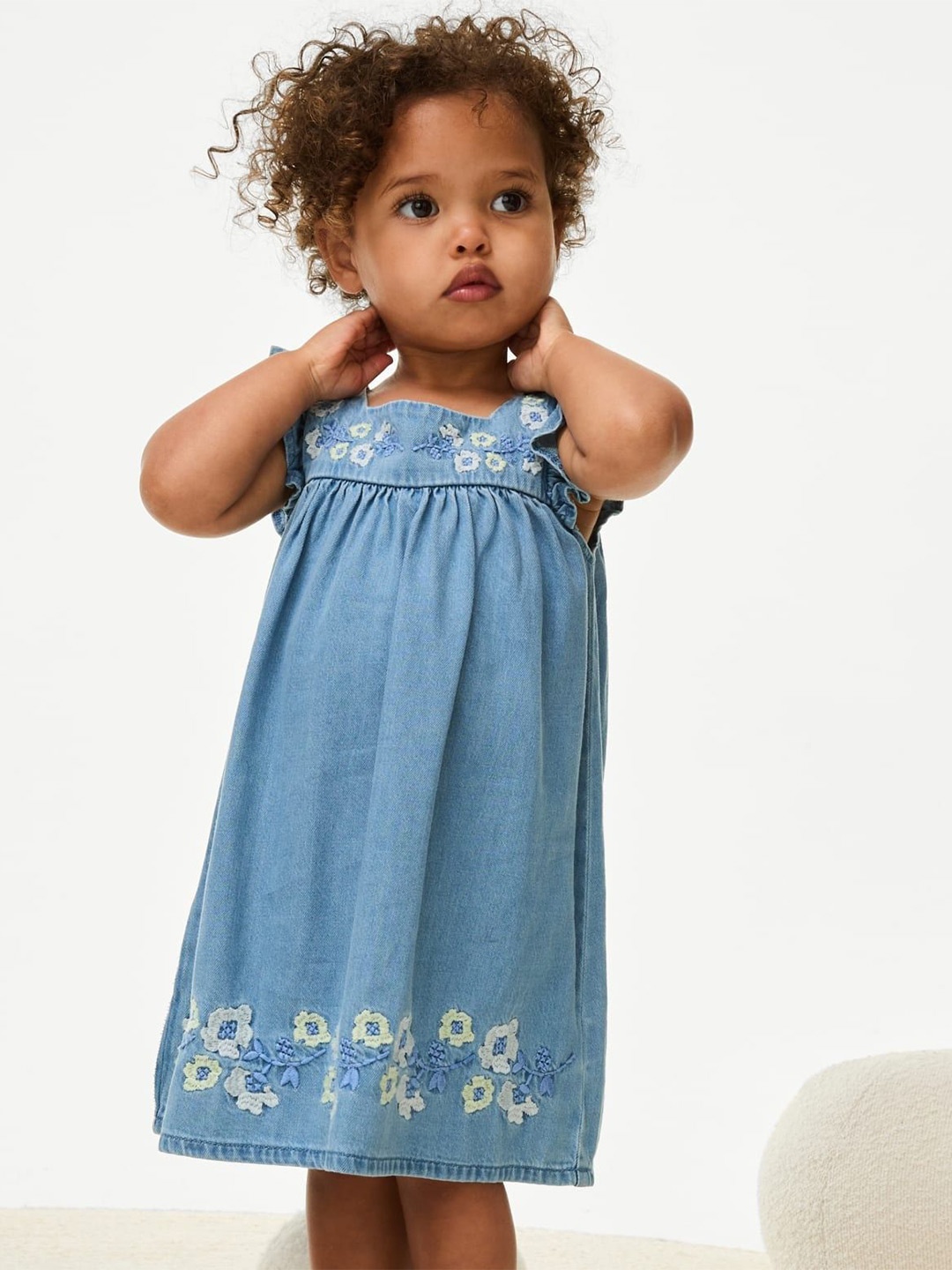 

Marks & Spencer Girls Flutter Sleeves A-Line Dress, Blue