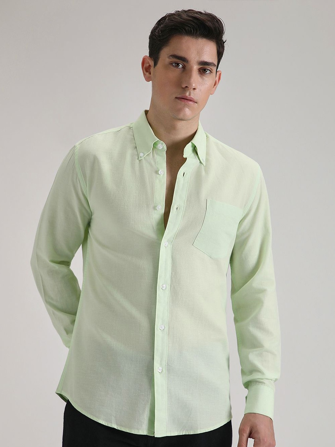 

Banana Club Men Classic Slim Fit Opaque Casual Shirt, Green