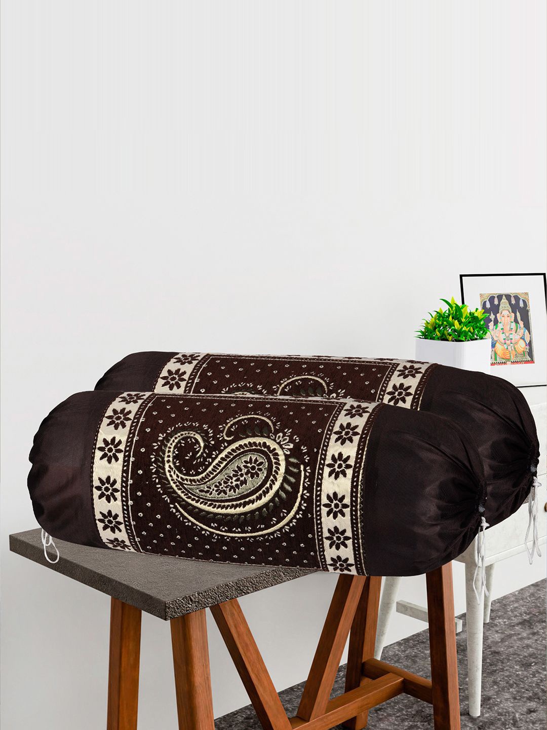 

Kuber Industries Brown 6 Pieces Woven Design Skin-Friendly Bolster Covers