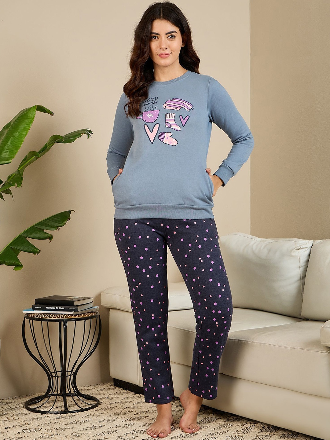 

July Women T-Shirt With Pyjama Night Suit Set, Blue