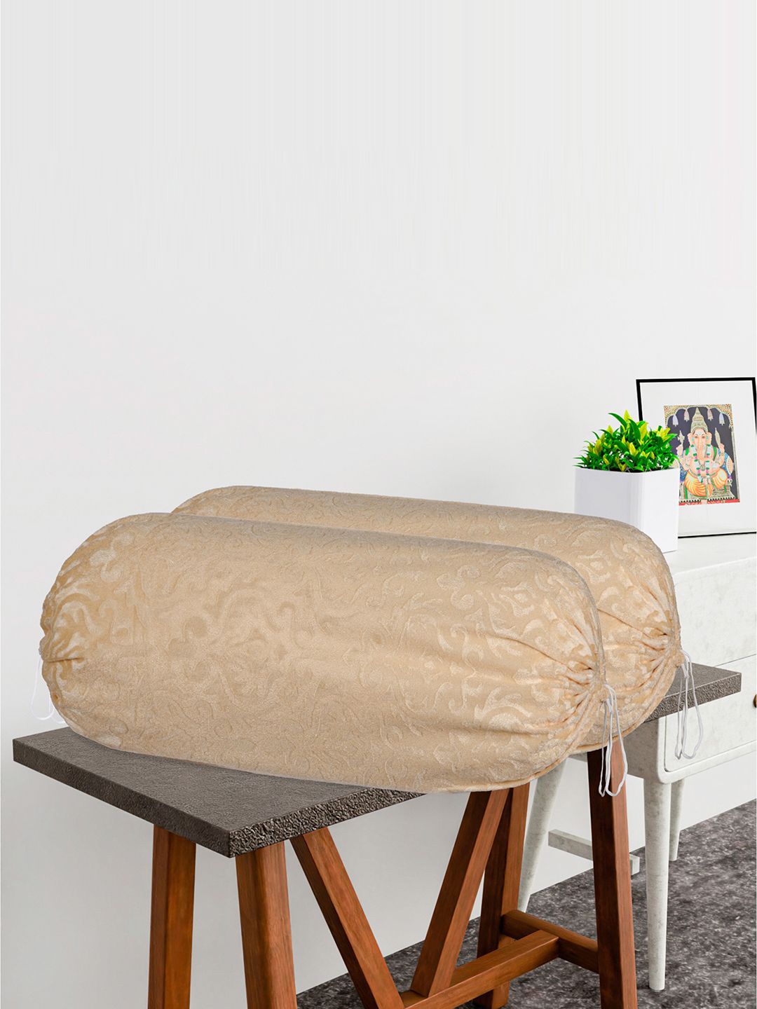 

Kuber Industries Beige 4 Pieces Ethnic Motifs Printed Cylindrical Bolster Covers