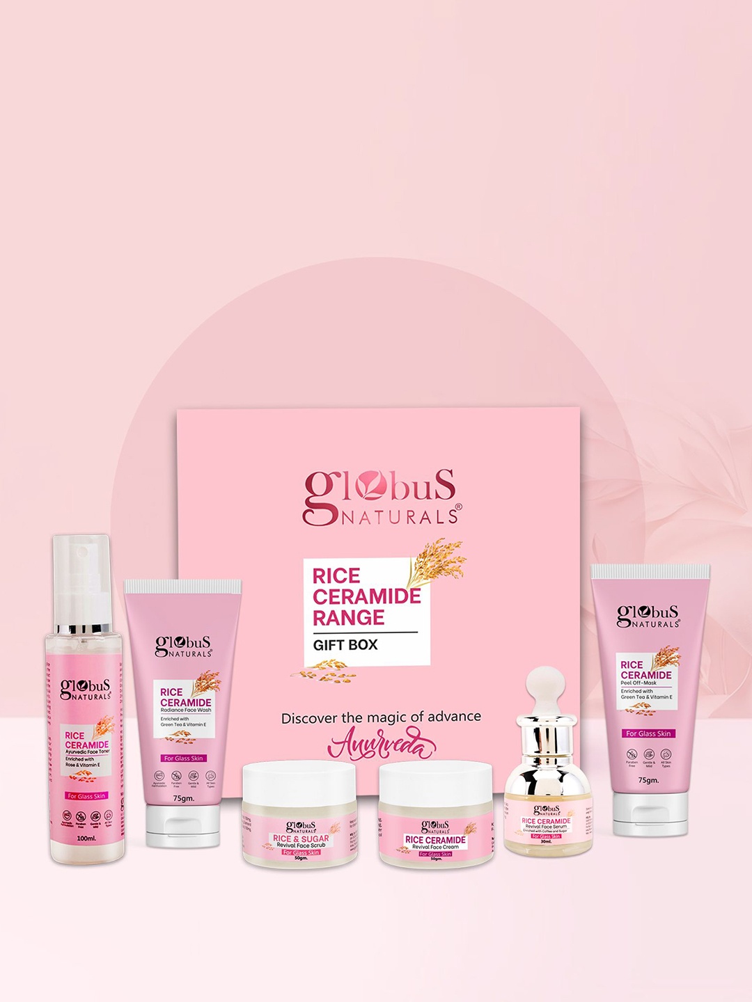 

Globus naturals Set Of 6 Revival Rice Ceramide Valentine Love Skin Care Gift Box, Pink