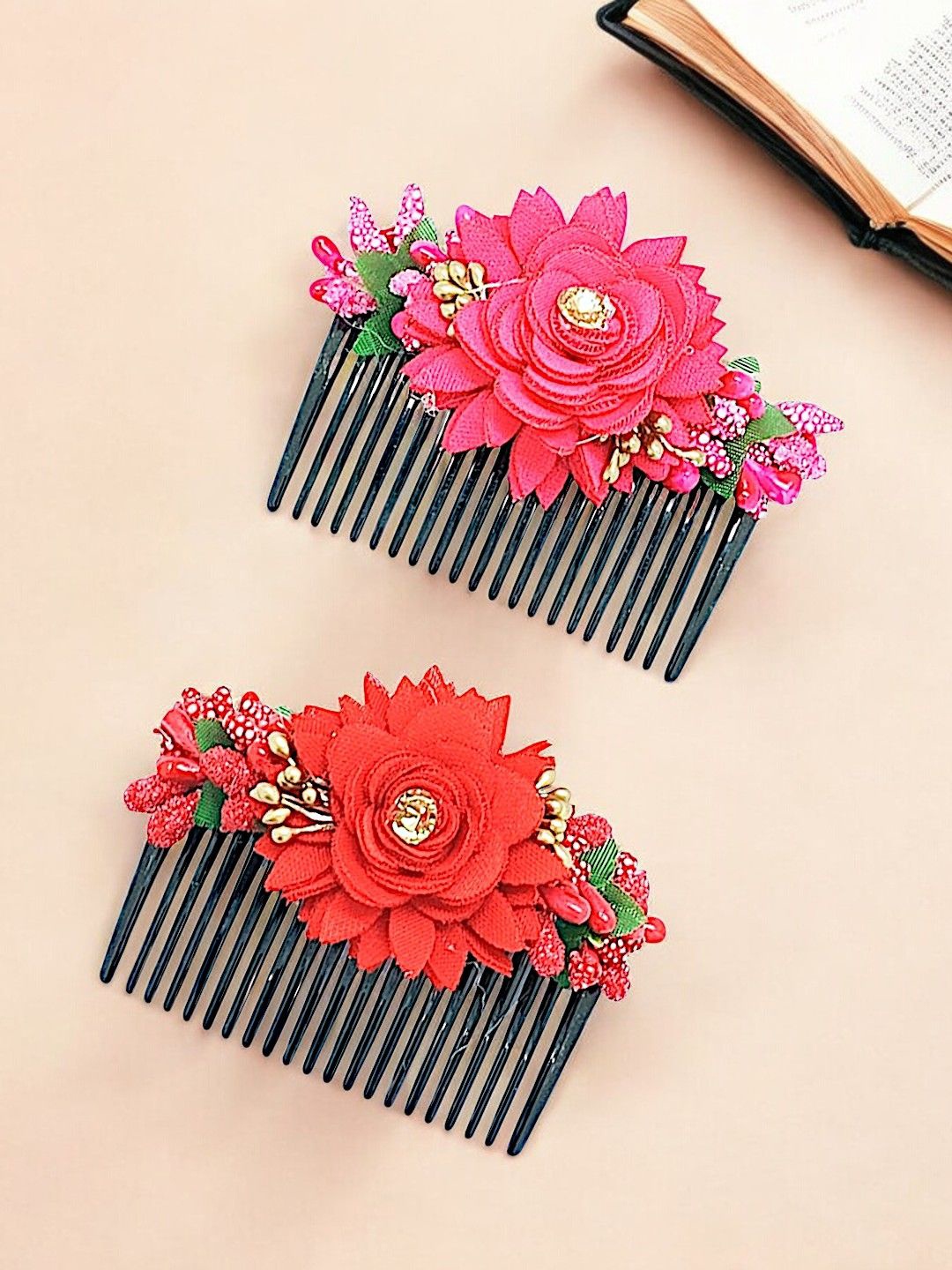 

9blings Women Set of 2 Embellished Comb Pin, Pink