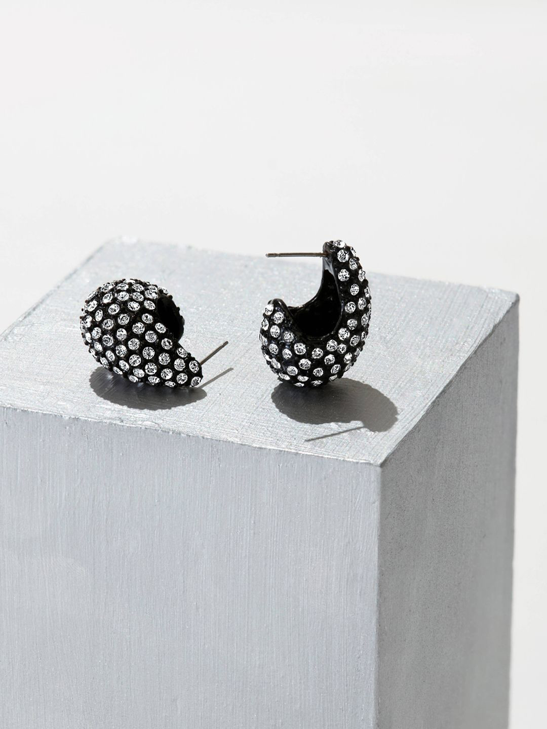 

Accessorize Crystals Studded Geometric Half Hoop Earrings, Black