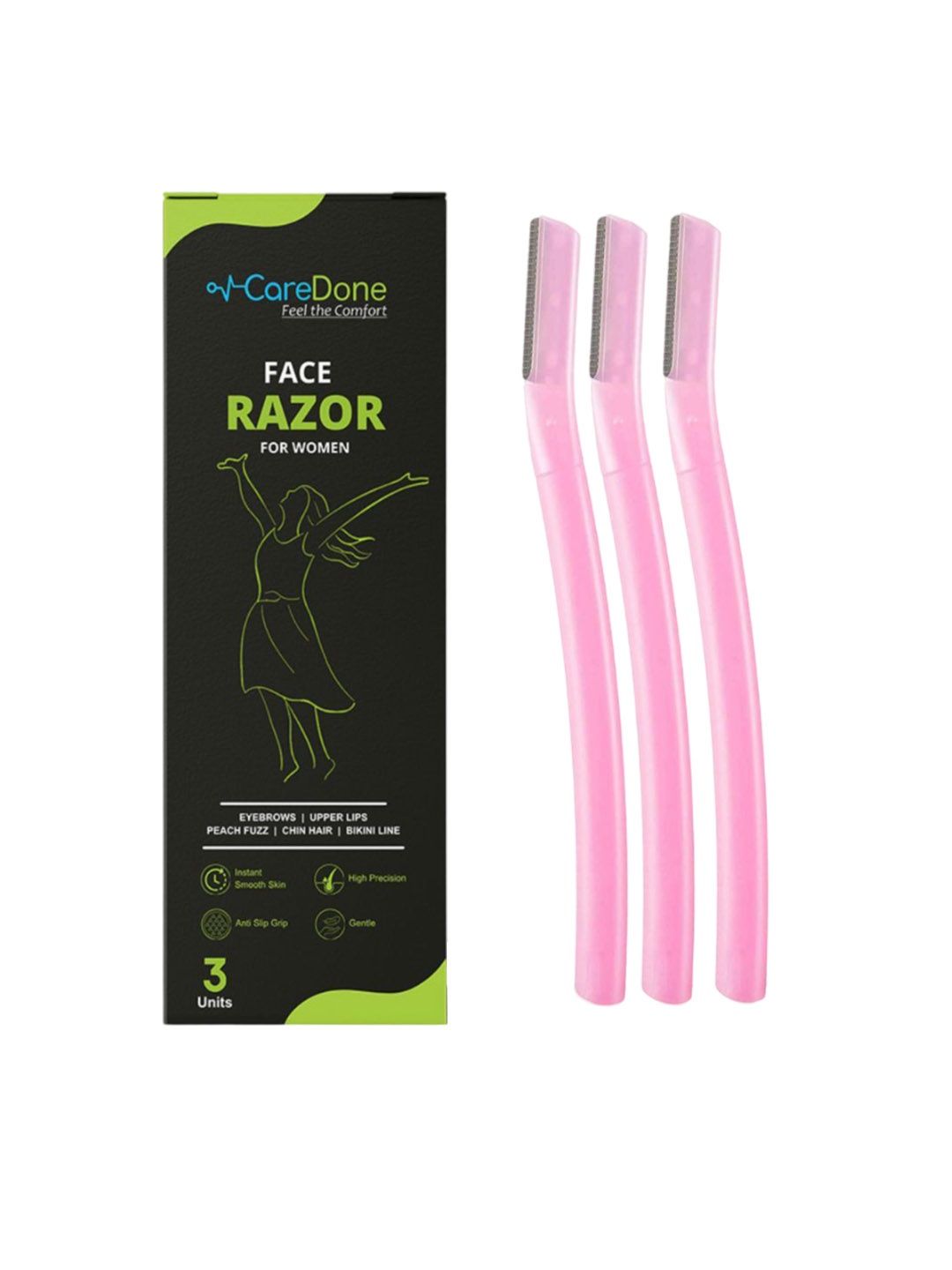 

CareDone Set of 3 Pain Free & Safe Face Razor for Eyebrows, Upper Lips, Chin, Side Locks, Pink