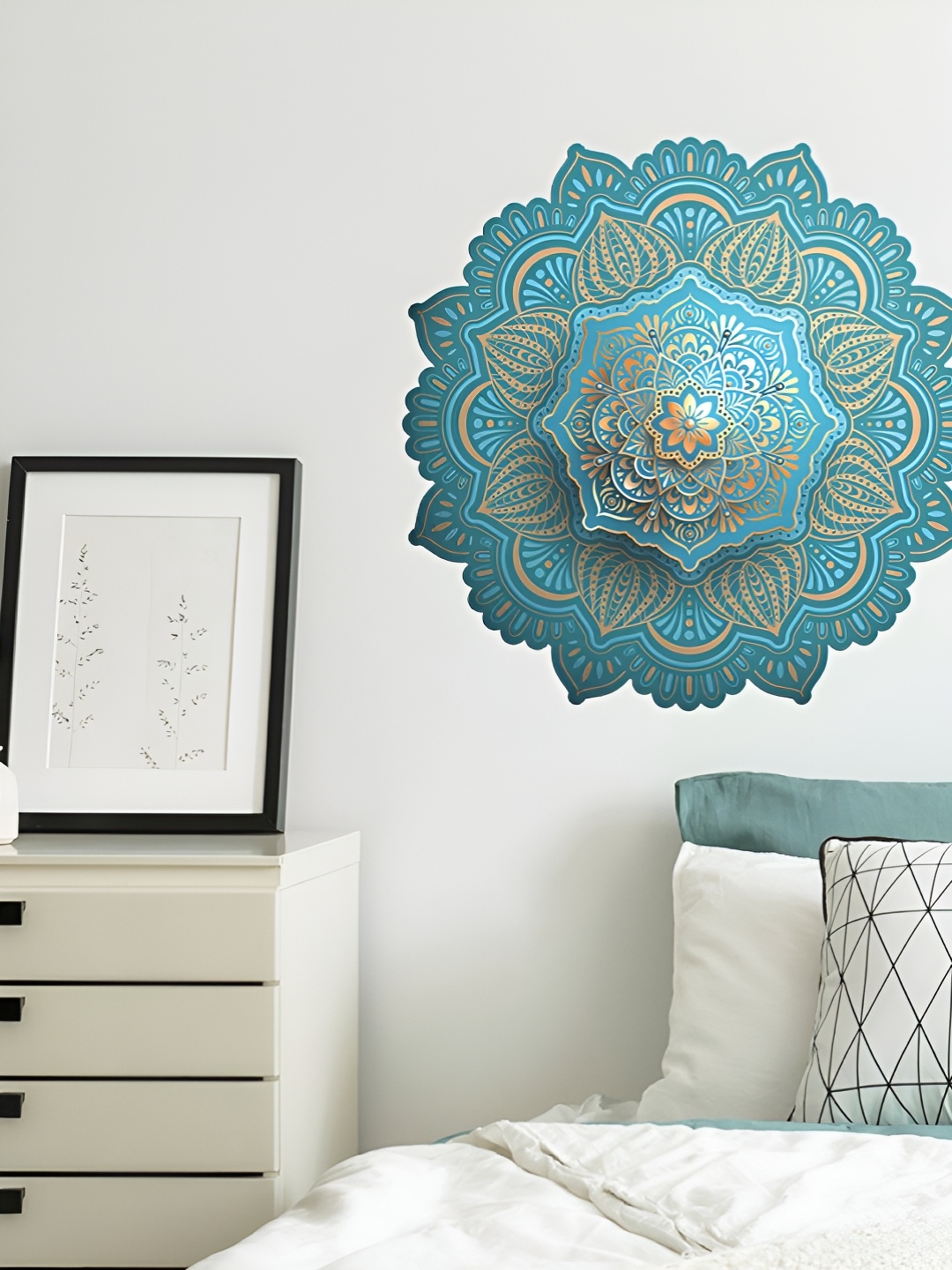 

Asian royal Teal & Gold Floral Printed Water Proof Wall Sticker